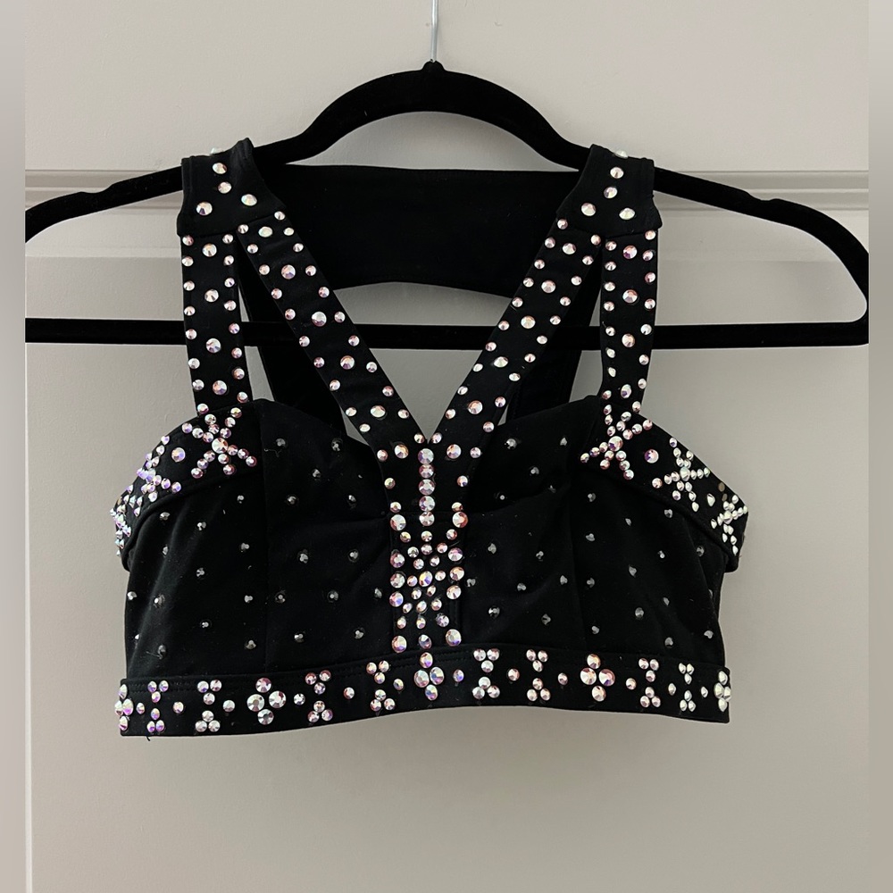 Black Dance Performance Rhinestone Sports Bra